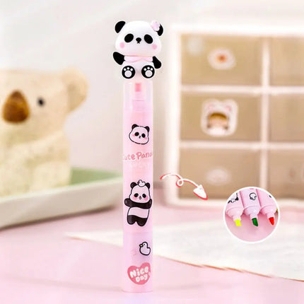 3 in 1 Cute Panda Highlighter Pen Creative Colorful Marker Pen Multifunction 3 Layer Splicing Diy Color Ledger Pen School Office