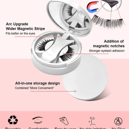 Magnetic Eyelashes Set 1 Pair Reusable No Glue Needed False Eyelashes with Magnetic Tweezers Curly Faux Lashes Makeup Tool