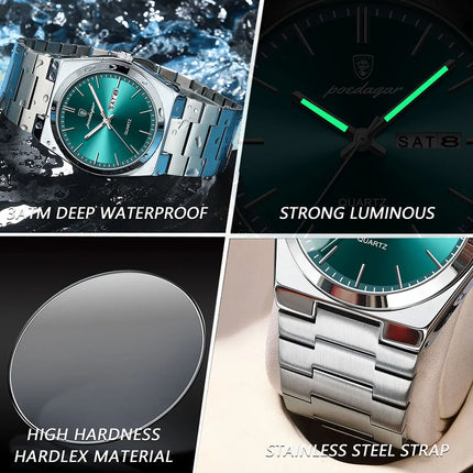 Casual Men's Quarts Wristwatch Waterproof Luminous Men Watch Stainless Steel Quarts Watch Date Week Man Clock(Packaged by Box)