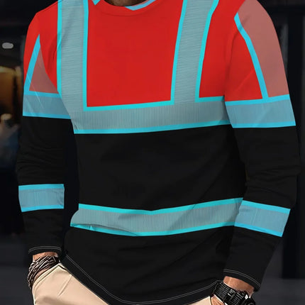 Men's 3D Printed New Secure Logo Color Blocking Design Long-Sleeved T-Shir Fashion Spring Daily Casual Work Wear Men's T-Shirts