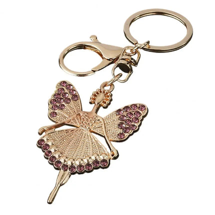Cute Ballerina Keychain Diamond Encrusted Ballet Girl Keychain Rhinestone Ballerina Pendant with Rotating Lobster Clasp