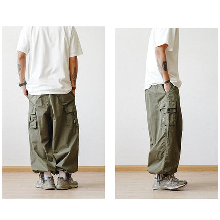 Multi-Pocket Oversized Cargo Pants Mens Casual Solid Thin Baggy Wide Leg Ankle Trousers Man Jogger Pants Harem Lantern Pants