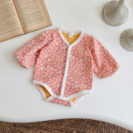 Autumn New Long Sleeved Cute Vibrant Floral Printed Newborn Baby Girl Clothes Toddler Polyester Bodysuit Romper