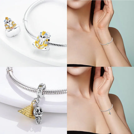 925 Sterling Silver Egyptian Pyramid Mummy Pharaoh Charms Beads Pendant Fit Original Bracelets DIY Jewelry Fine Gift