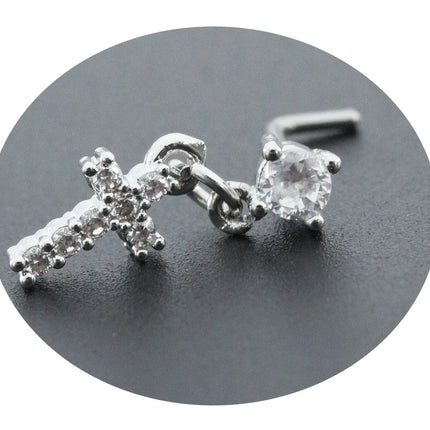 20G Surgical Steel Nose Rings for women Cross Nose Piercing Jewelry Body Jewelry Shiny CZ Cross Dangle L Shape Nose Studs