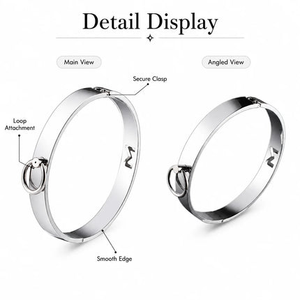 Stainless Steel BDSM Neck Collar with Leash Ring Adjustable Metal Slave Choker for Bondage Role Play Adult Toy for Women and Men