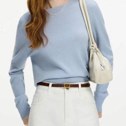 FSLE 100% Wool Seamless One-piece Knit Shirt Sweater For Women Autumn Winter New Design Wool Crew Neck Versatile Casual Sweater