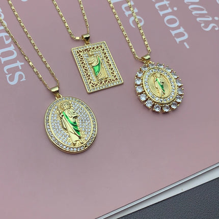 Fashion Religious Saint St. Jude Thaddeus Necklaces For Women Shiny Zircon San Judas Tadeo Pendant Chain Neckalce Jewelry
