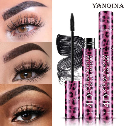 YANQINA Mascara with Eyeliner Combo Black Slim Drawing Line Smooth Definition Long Lasting Waterproof Eye Makeup 2 Pcs Set