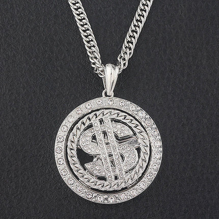 Big Rotatable US Dollar Money Sign Pendant Necklace Men Rapper Hip Hop