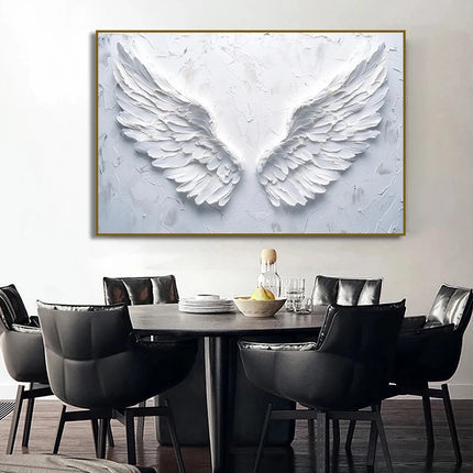 White Angel Wings Feather Canvas Painting Print Wall Art, Minimalist Spiritual for Living Room Home Decor Cuadros