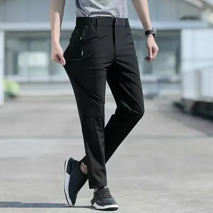 Ice Silk Men's Summer Pants Elastic Waist Straight Leg Trouser Male Quick Dry Big Size Large Plus Stretch 6XL 7XL Work Outdoor