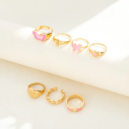 Colorful Enamel Butterfly Kunckle Rings Set For Women Geometric Heart Dollar Sign Finger Ring Girls Summer Fashion Jewelry