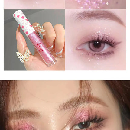 6 Colors Glitter Liquid Eyeshadow Waterproof Pearlescent Shiny Eye Shadow Highlighter Sequins Lying Silkworm Makeup Beauty Tool