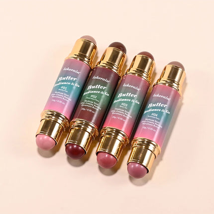 Double-Headed Bronzer Blush Stick Butter Glow & Go Multiuse Stick for Cheeks Contours Eyes Lips Blush Matte Light Glossy Bronze