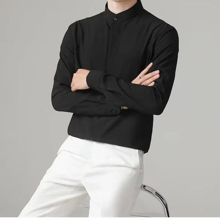 New Autumn Men's Shirt Lightweight Chic Korean Style Slim Fit Ice Silk Long Sleeve Casual Business Shirt Trendy