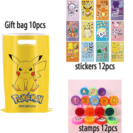 Pokemon Animation Figures Pokemon Birthday Gift Kit Pikachu Keychain Stamps Gift Bag Photo Props Gifts for Guests Birthday Gifts