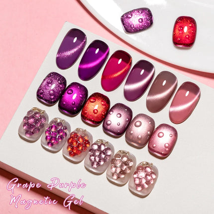Grape Purple Cat Magnetic Gel Nail Polish Jelly Glass Beads Effect Magnetic Semi Permanent Soak Off UV Gel Varnish Nail Supplies