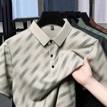 2026 New Men's Business Casual Short Sleeved Printed Polo Shirt Fashionable Breathable Comfortable and Versatile Top