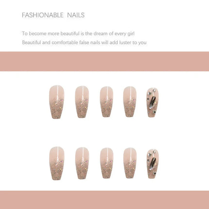 Sparkling Diamond 24 Pcs Press on Nails Pink Nail polish Glossy Artificial Finger Manicure Reusable False Nails