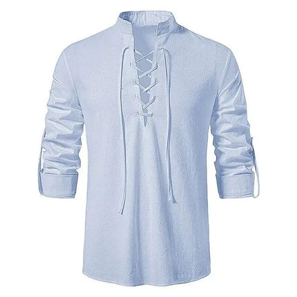 King Billion Men's Shirts Casual Men Cotton Linen Long Sleeve T-shirt Spring Autumn Vintage Shirt US Size Drawstring Neck