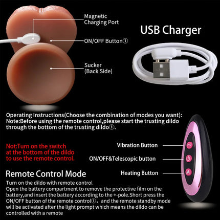 Adult Sex Toy for Women Realistic Dildo Soft Silicone Heating Telescopic G-Spot Vibrator Butt Plug Anal Strap-on Big Penis Massager Female Vaginal Stimulator Masturbation Strap-on with Strong Suction Cup Hands-Free Dick Sex Toy