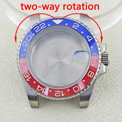 40mm Pepsi GMT Watch Case Custom Logo Dial Fit NH34 Movement Sapphire Glass 316L Stainless Steel NH34 Case C3 luminous