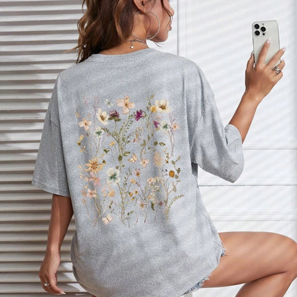 Beautiful flower clusters Print Cotton Women T-Shirts Casual Breathable Soft Short Sleeve Tops Loose Comfortable Street Clothes