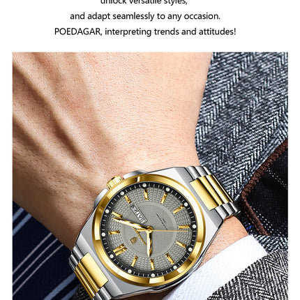 POEDAGAR Top Fashion Men Watches Stainless Steel Waterproof Luminous Classic Male Watch Date Week Men's Quartz Wristwatch Reloj