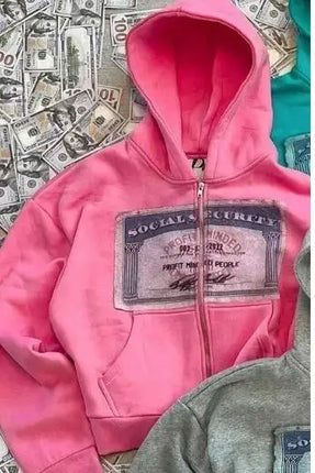 Trendy retro zipper hoodie Y2K men and women hip hop embroidery casual loose hoodie jacket cherry blossom dragon pattern