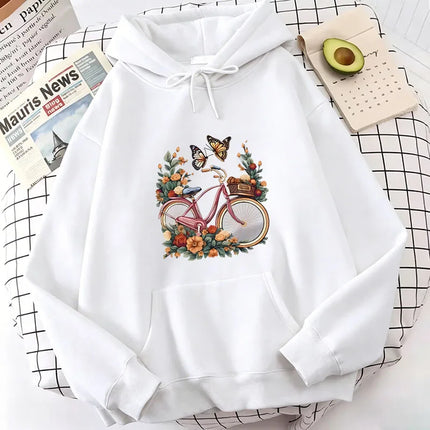 Retro Floral Butterfly with Bicycle Casual Hoodies Sweatshirts Men Women Tops 90s Harajuku Hoodie Sweatshirt