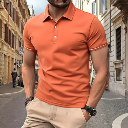 2025Men's casual short sleeved polo shirt, solid color polo shirt, fashionable, business, breathable, comfortable short sleeved