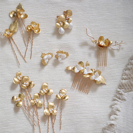 Ins Copper Floral Leaf Hair Pins Bridal Comb Girls Hair Piece Jewelry Handmade Wedding Women Headpiece