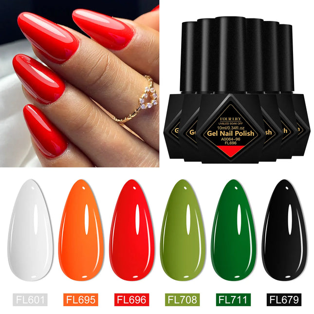 6pcs 10ml Gel Nail Polish Set Red Sparkling Glitter Semi Permanent Soak Off UV Gel Varnish For Christmas Nails Nail Supplies DIY