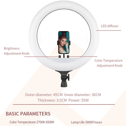 SH Ring Light 18inch Kit 36W 6500K Professional LED Control Stand Phone Holder Tube  Bag for Tattoo Lash Extension Barber Light