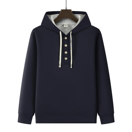 Four button hooded sweatshirt autumn winter men's new long sleeved hooded sweatshirt fashionable and casual men's sportswear,