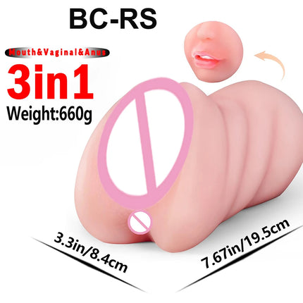 Realistic 3 in 1 Male Masturbator Cup Mouth Vagina Anal 3 Holes Deep Throat Blowjob Pocket Pussy Airplane Cup Sex Toy for Men