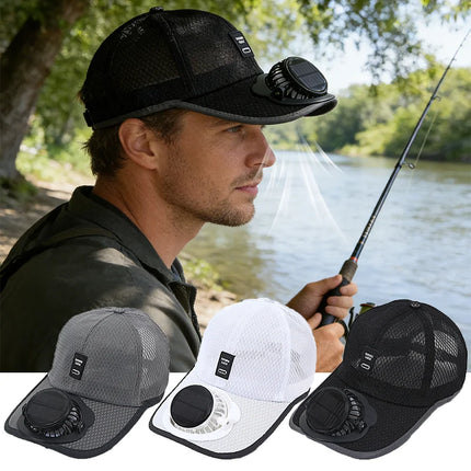 Solar USB Rechargeable Fan Hat Breathable Summer Cap Anti UV Baseball Cap for Hiking Fishing Outdoor Sports Father Day Gift