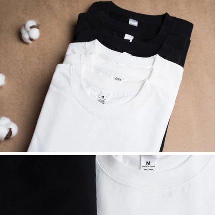 2PCS 100% Cotton Solid T-Shirts Men's and Women's Short Sleeve White Tees Casual Breathable Loose Round Neck T-shirt Couple Tops