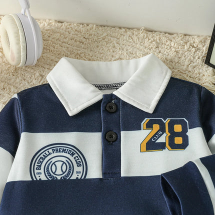 Four-Season Style Baby Boy Striped Polo Shirt + Denim Pants, Classic and Timeless Striped Design, Suitable for Everyday Wear and Outings