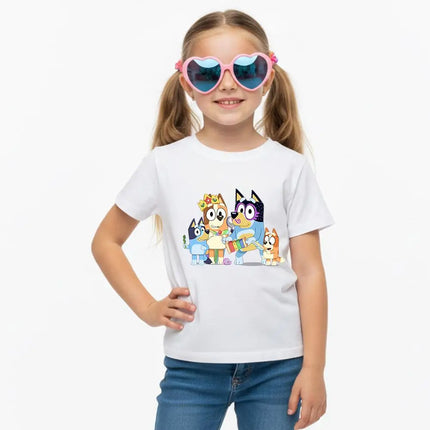 Bluey Kids Tees Clothes T Shirts Children Cartoons Casual Tops Boys Girl Short Sleeve Tee Cute Outfits Gift T-Shirt White/Black