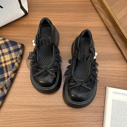 2026 Spring Autumn Height-Increasing Women's Mary Jane Shoes Concise Butterfly-knot Single Shoes Ladies' Elegant Dress Leather Pumps