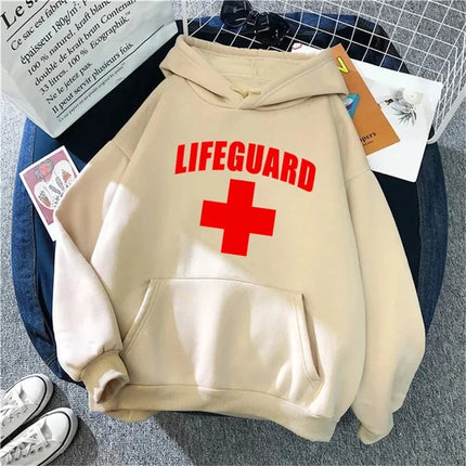 Autumn Winter Women Hoodies Funny Lifeguard Print Hip Hop Fleece Woman Casual Pullover Streetwear Female Y2K Hoodies Clothing