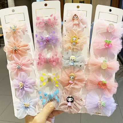 5PCS/Set Korean Baby Hairpins Mesh Gauze Bow Girl Princess Hair Clips Sweet Flower Barrettes Kids Hair Accessories Headwear