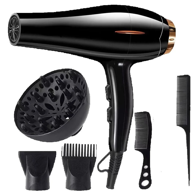 Ionic Salon Hair Dryer with Diffuser, Two Combs, Straight Styling and Fan, Quick-Drying Adjustable Temperature, Fashionable Family Style