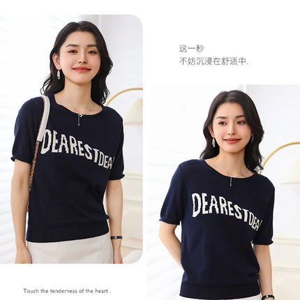 Women's Summer T-shirt 100% Pure Cotton Casual Solid O-neck Pullover Loose Fit Short Sleeve Fashion Sweater