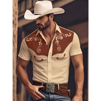 2026 New Men's Summer Western Cowboy Westernstyle Short-Sleeve Shirt Retro 3D Print Men Casual Lapel Blouse top Vacation Shirts