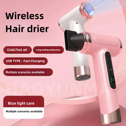 New Wireless Hair Dryer With 30000 Rpm Dry USB Charging For Children/Outdoor/Student Dormitory Blue Light Wireless Hair Dryer