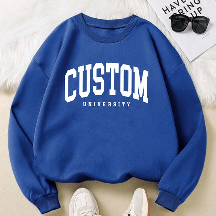 Custom University Letter Women Sweatshirt O-Neck Soft Pullover Hip Hop Fleece Streetwear Woman Loose Casual Y2K Sportswear