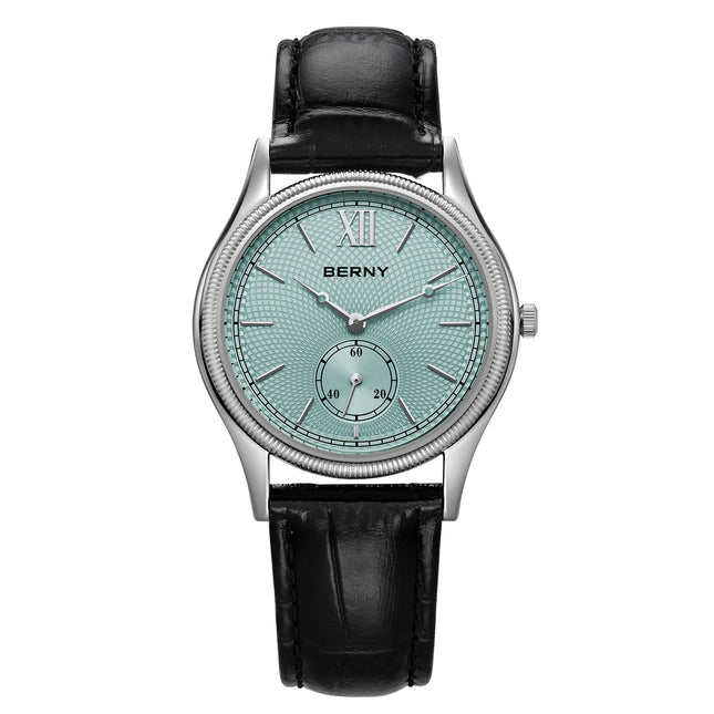 BERNY Watches for Men Luxury Slim Classic Stylish Dress Quartz Watch Stainless Steel Case Elegance Leather Band Wristwatch